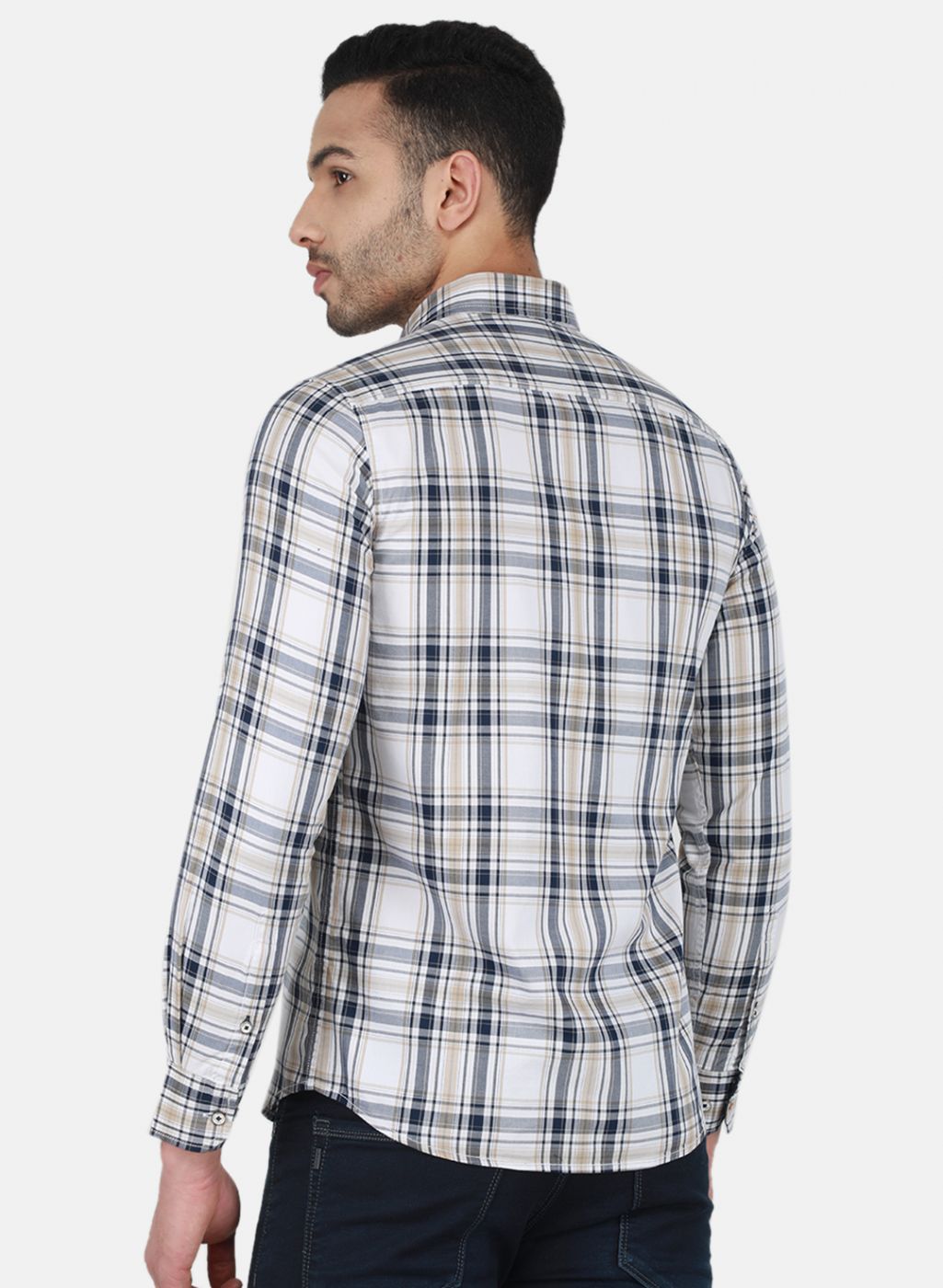 Men White Check Shirt