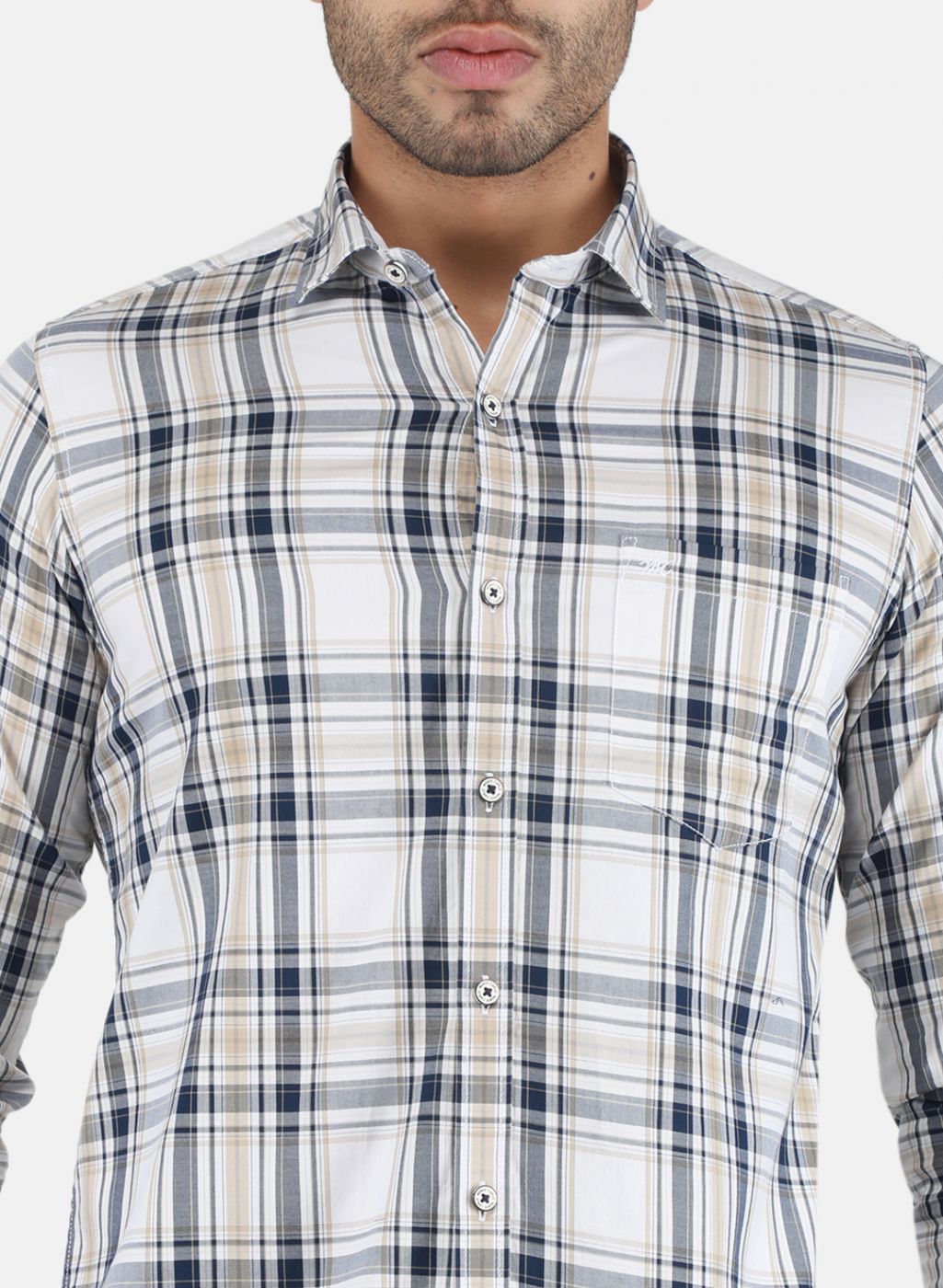 Men White Check Shirt