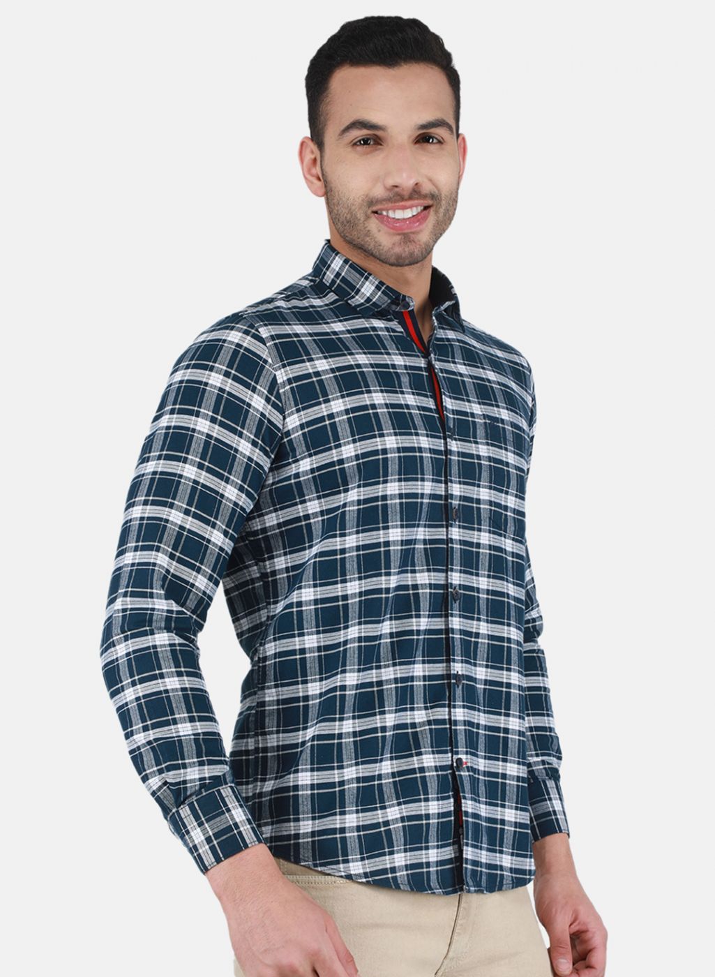 Men NAvy Blue Check Shirt