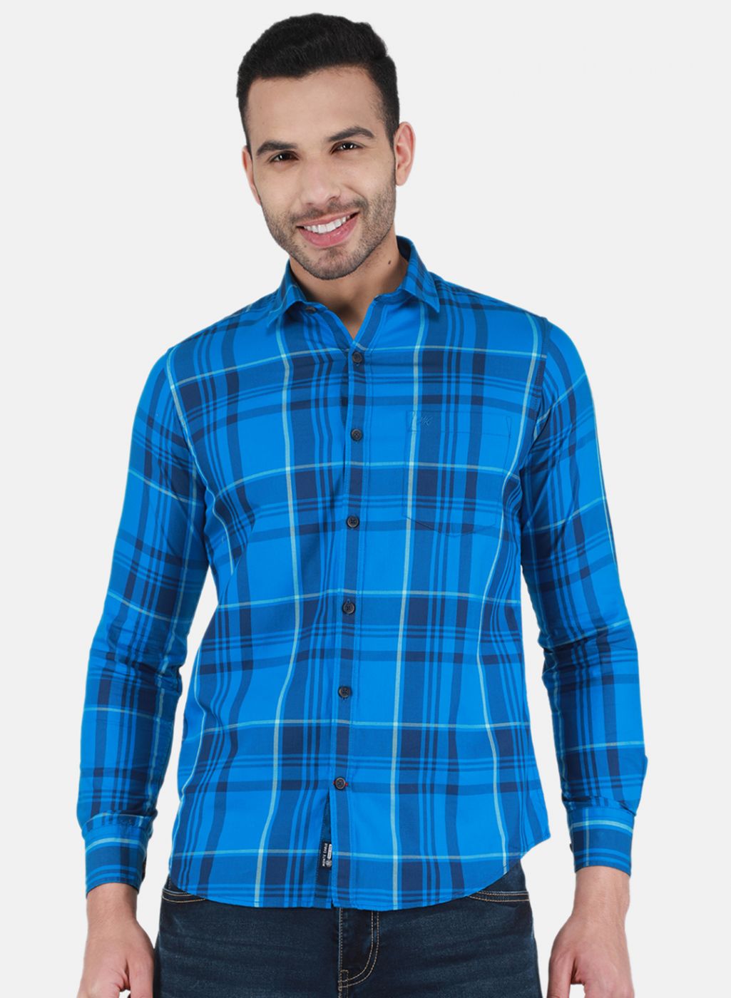 Men Blue Check Shirt