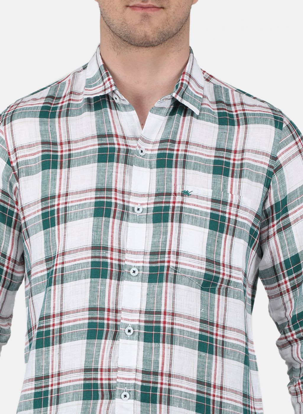 Men Green Check Linen Shirt