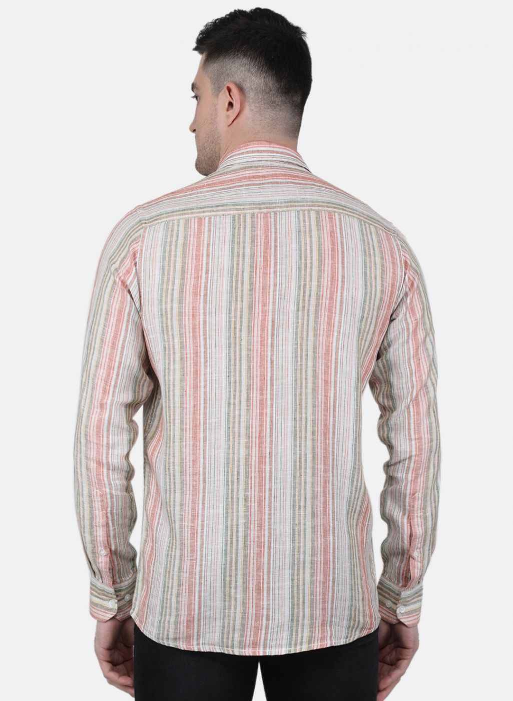 Men Beige Printed Linen Shirt