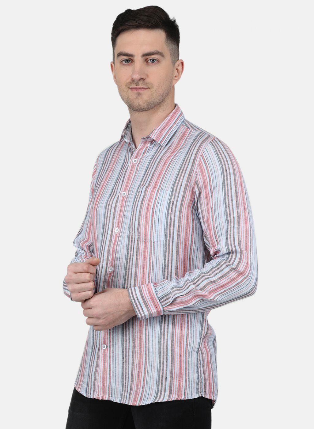 Men Blue Printed Linen Shirt