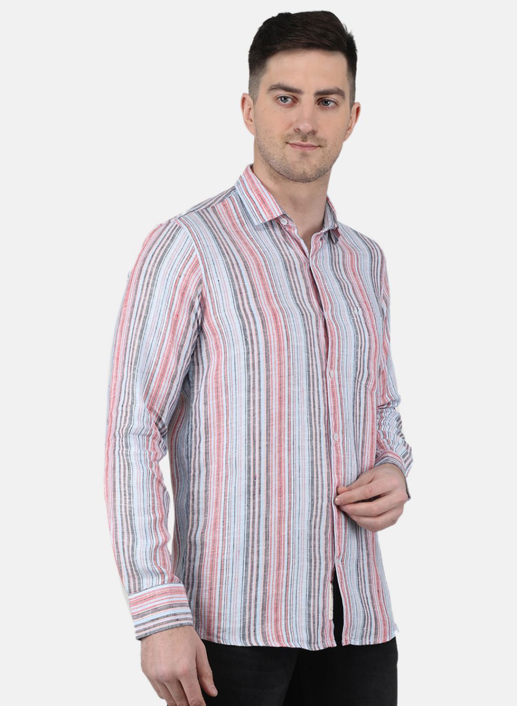 Men Blue Printed Linen Shirt