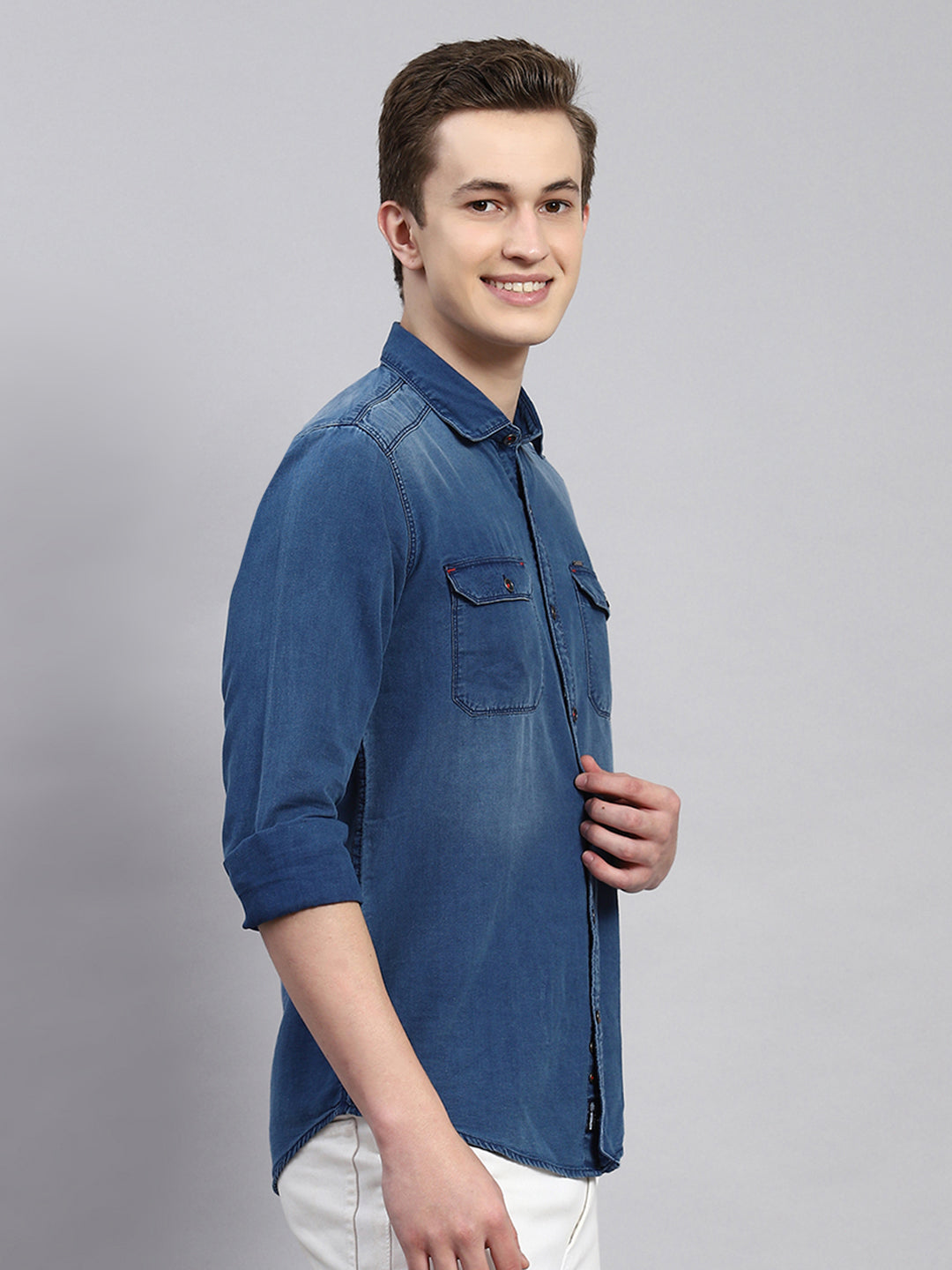Men Blue Solid Shirt