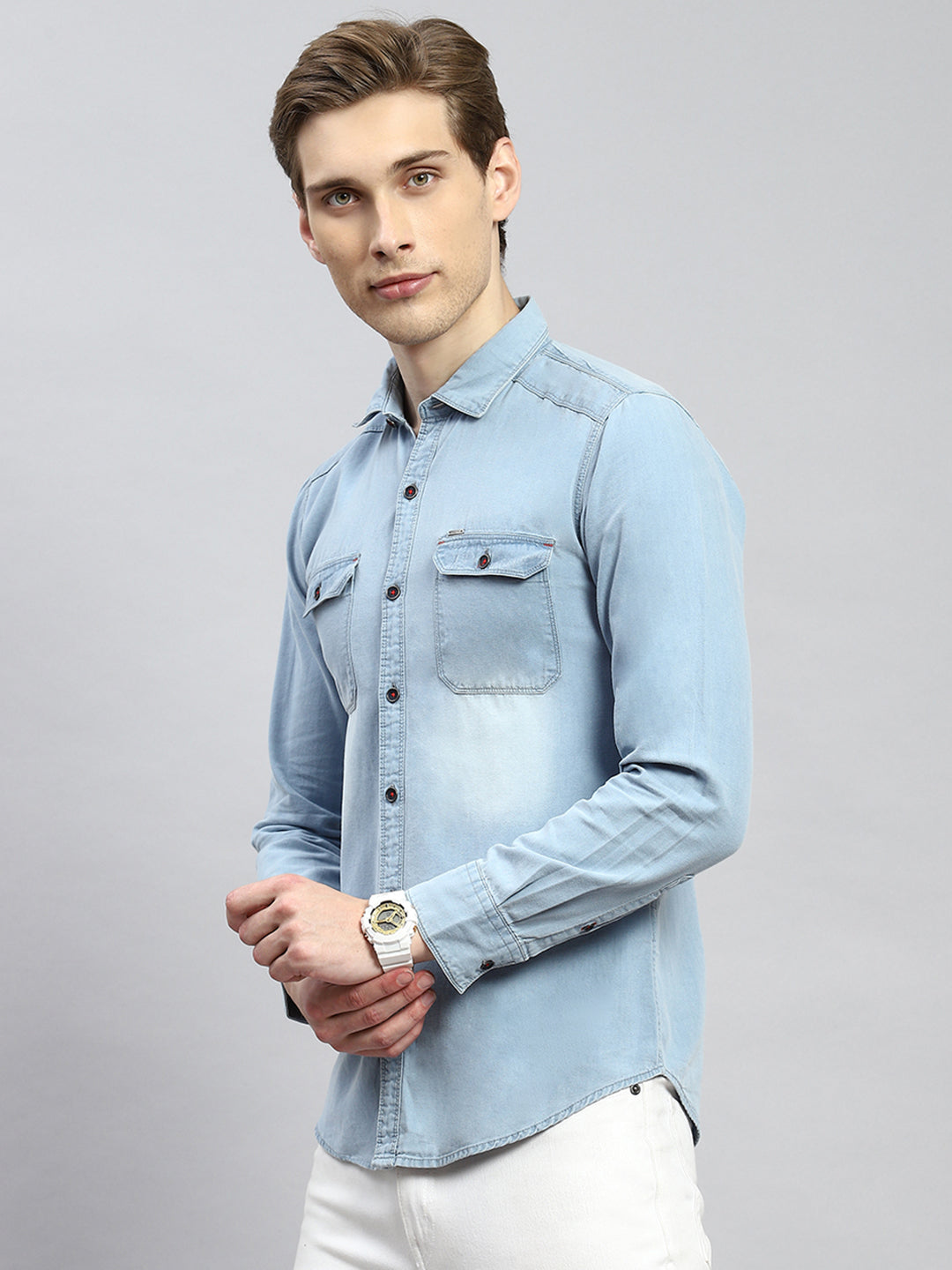 Men Blue Solid Shirt