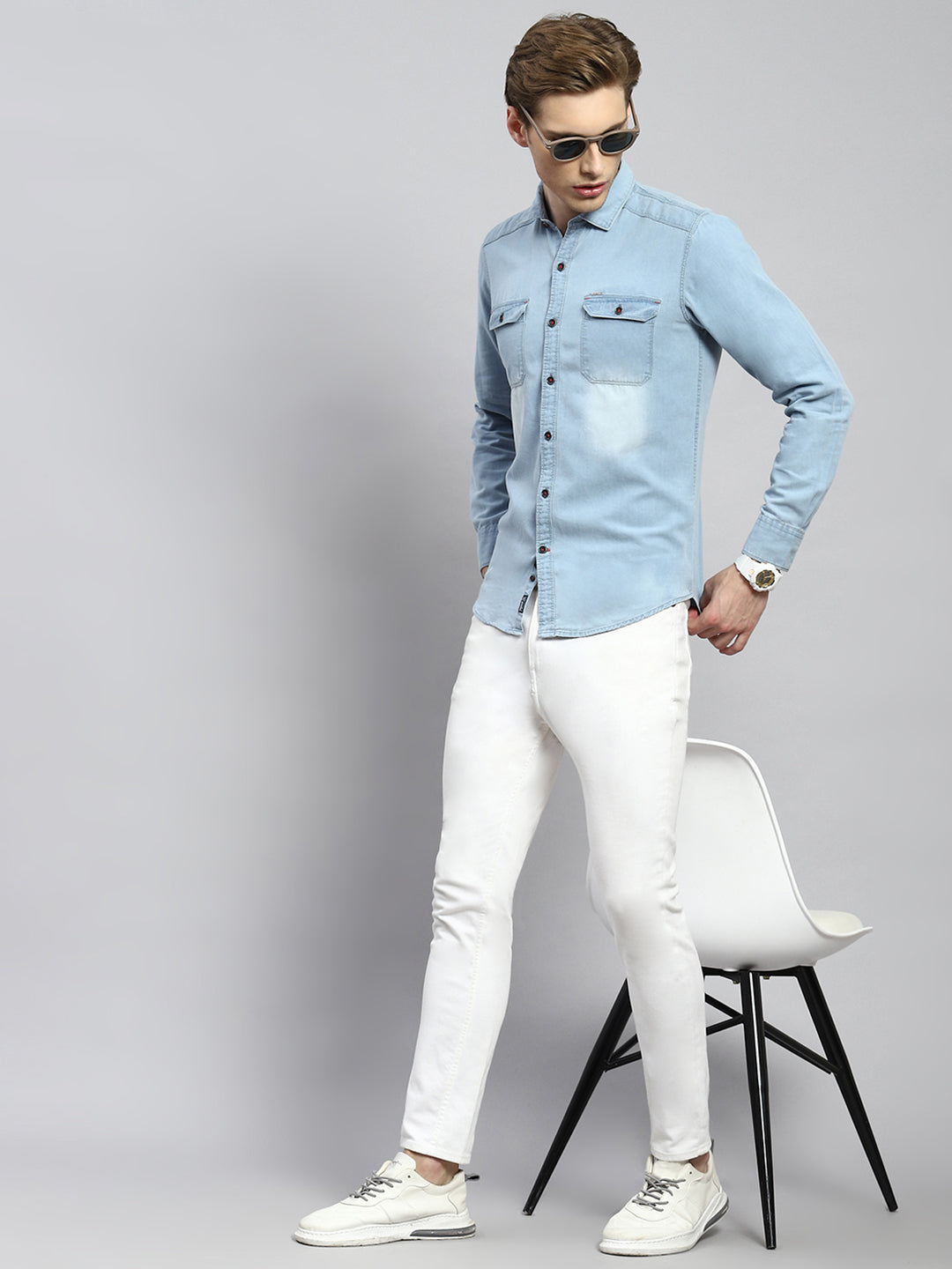 Men Blue Solid Shirt