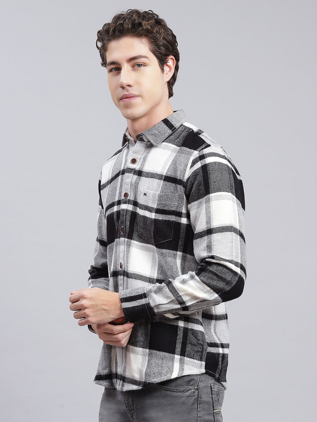Men Black Check Poly Acrylic Shirt