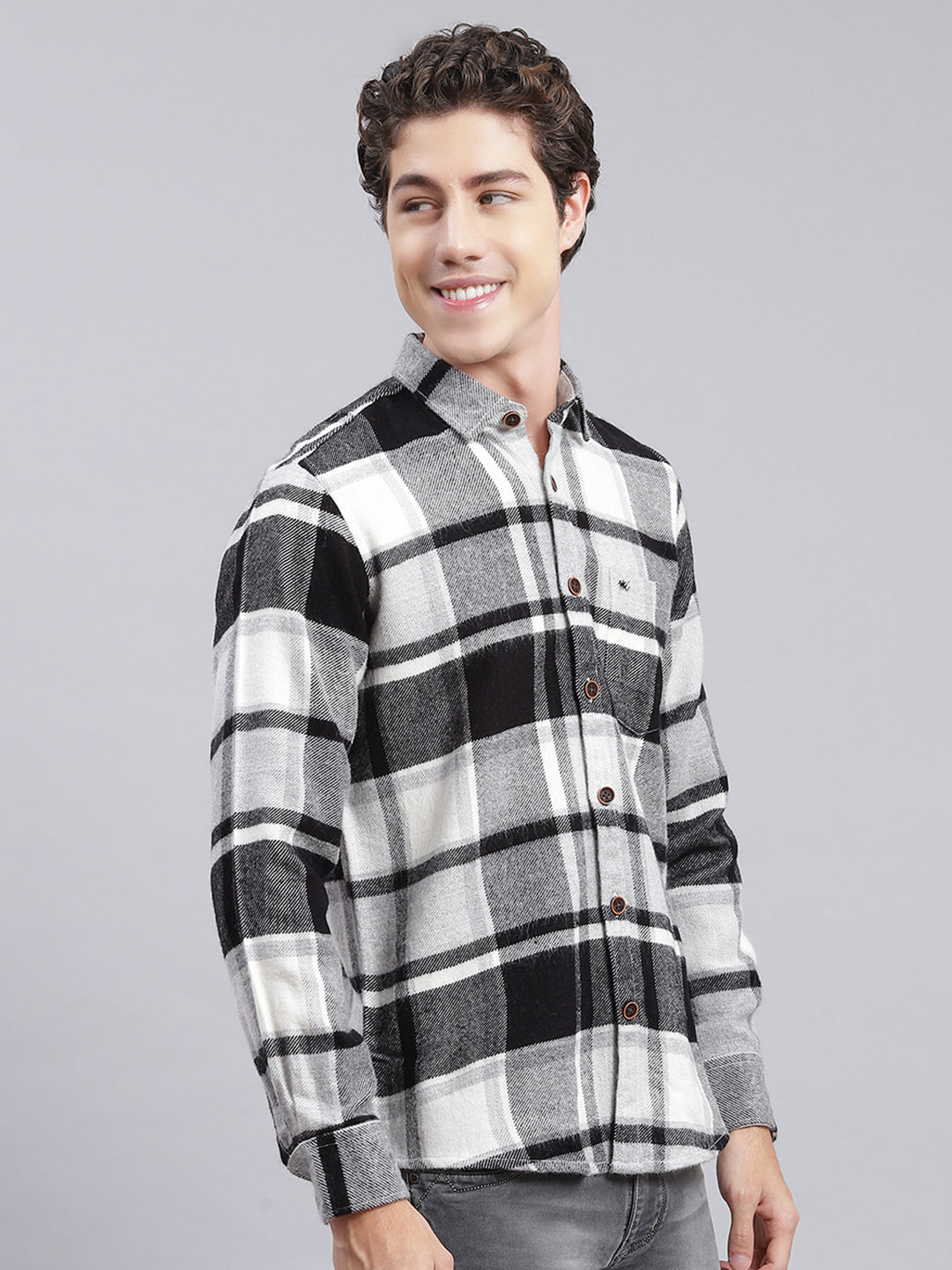 Men Black Check Poly Acrylic Shirt