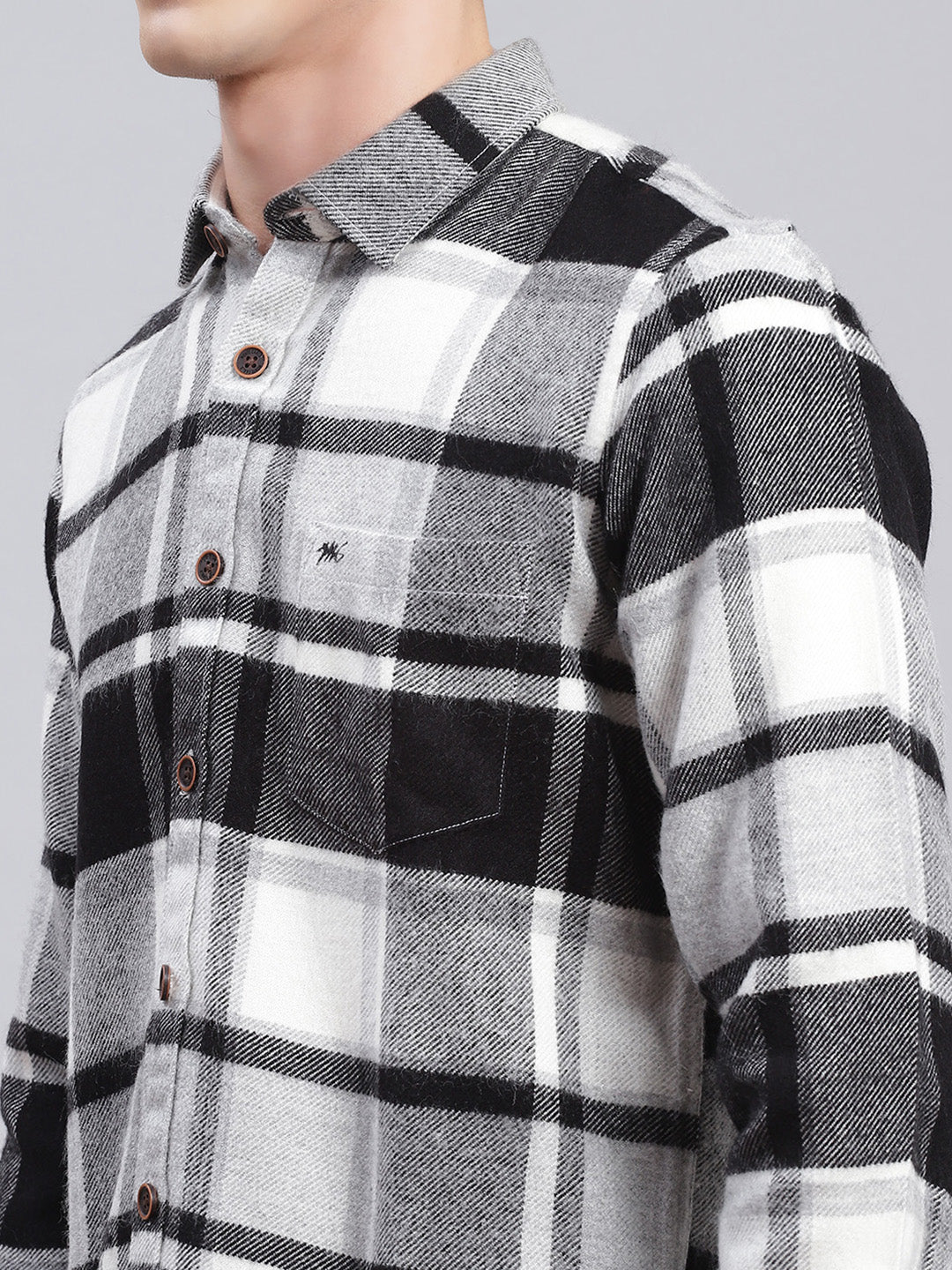 Men Black Check Poly Acrylic Shirt