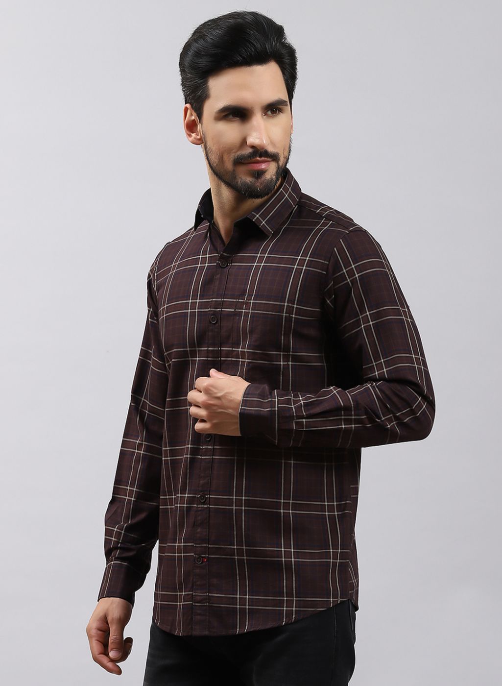 Men Olive Check Pure Cotton Shirt