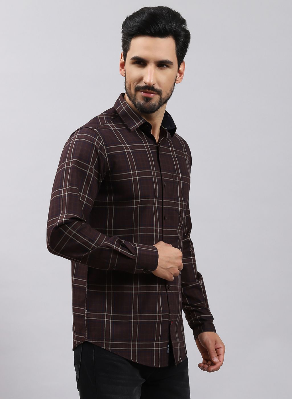 Men Olive Check Pure Cotton Shirt