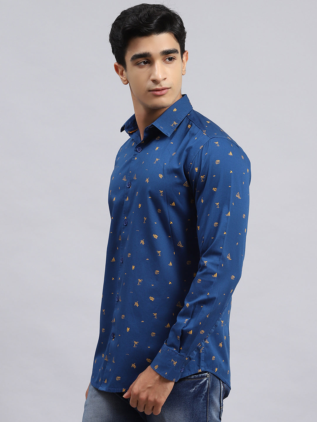 Men Navy Blue Printed Shirt
