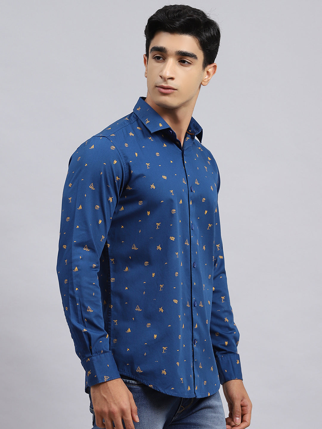 Men Navy Blue Printed Shirt