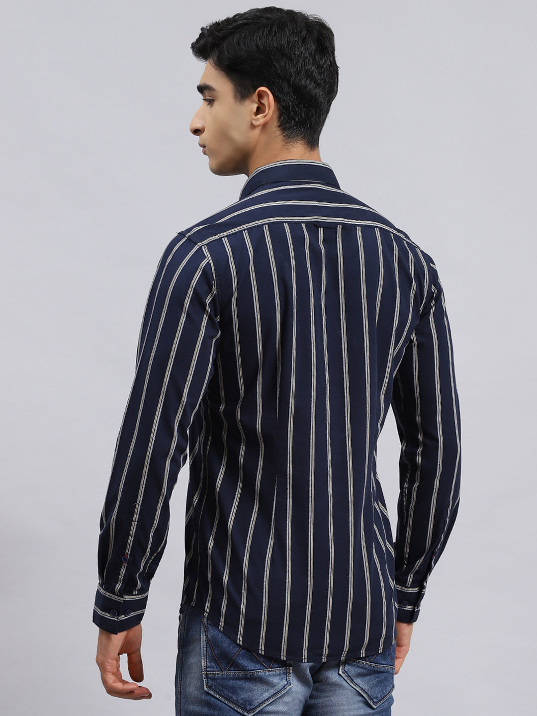 Men Navy Blue Stripe Shirt