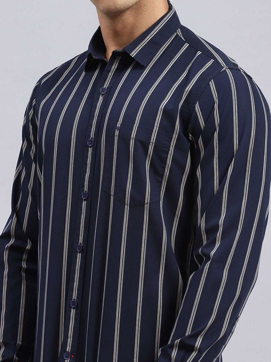 Men Navy Blue Stripe Shirt