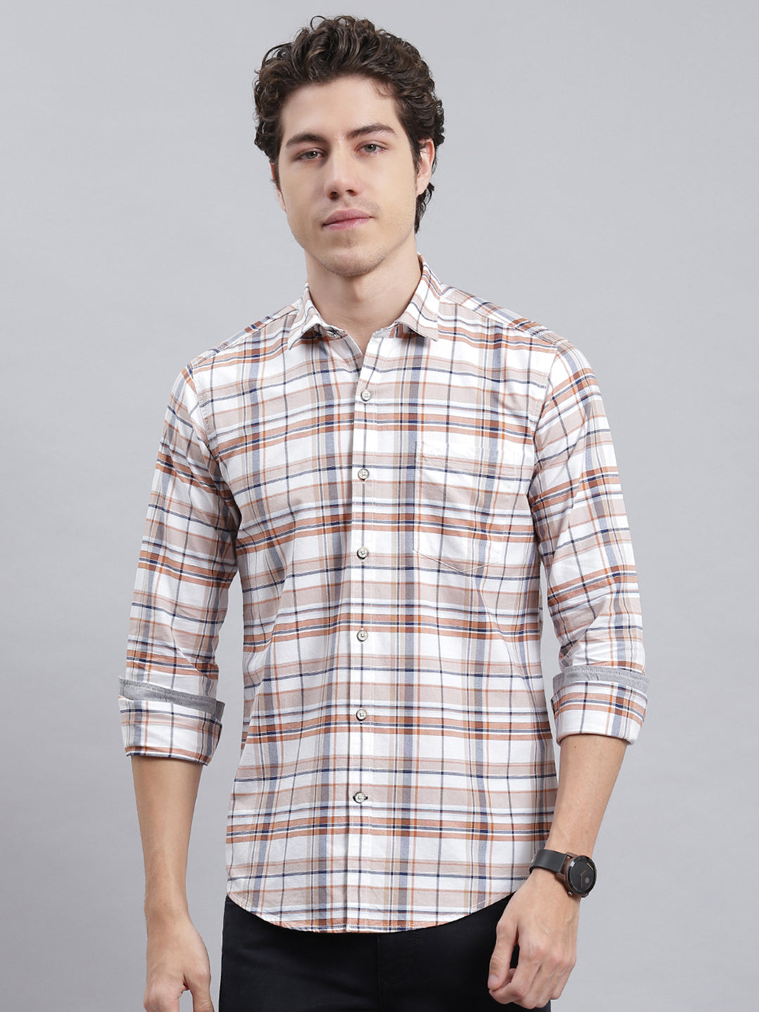 Men White Check Shirt