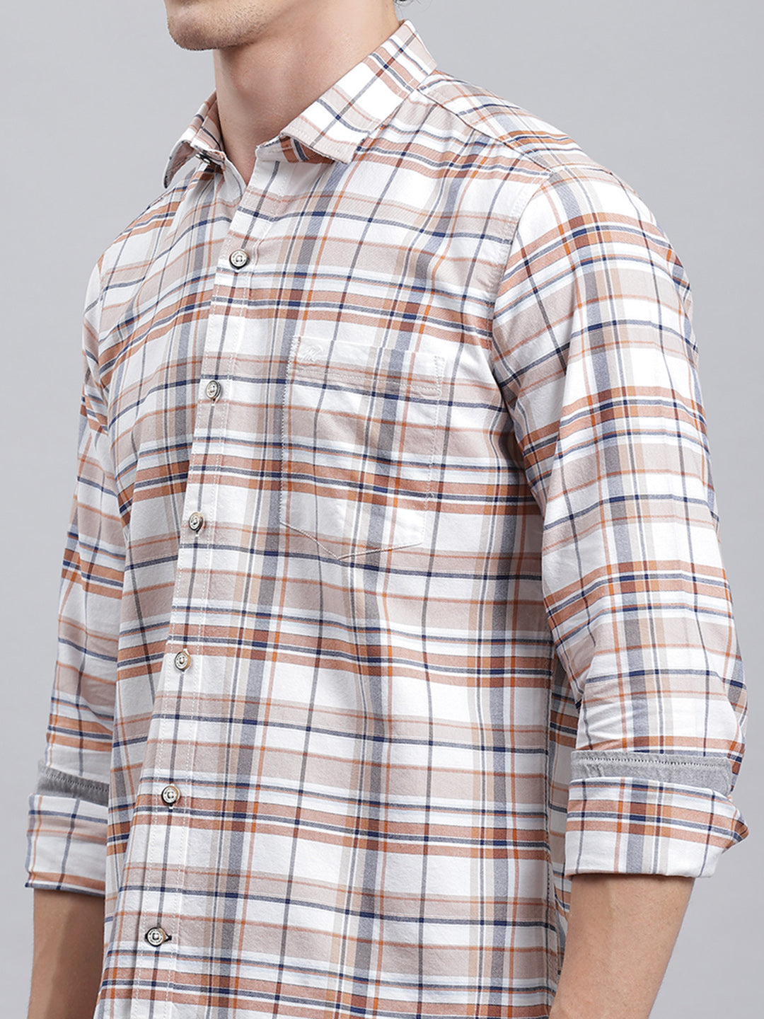 Men White Check Shirt