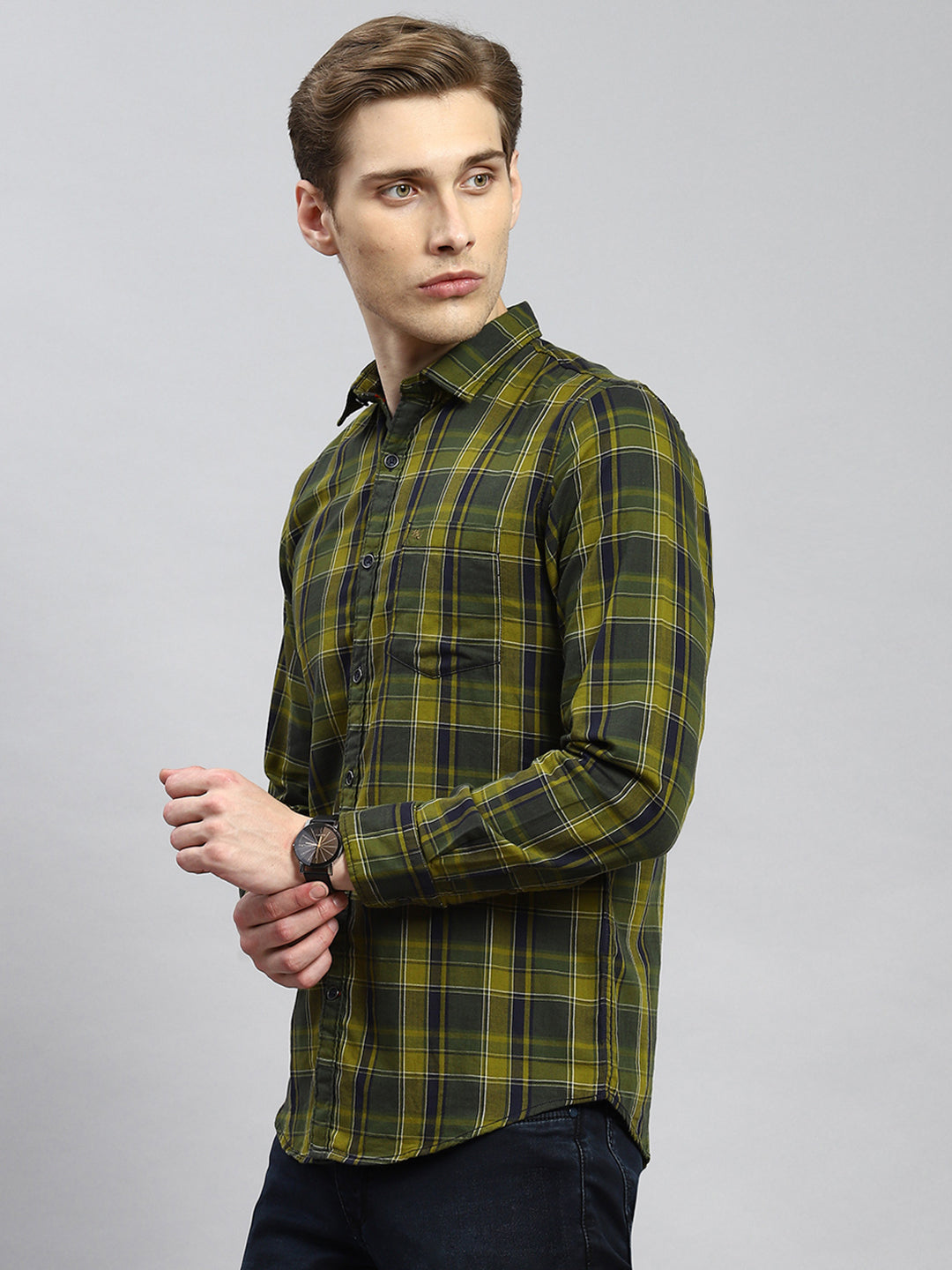 Men Green Check Shirt