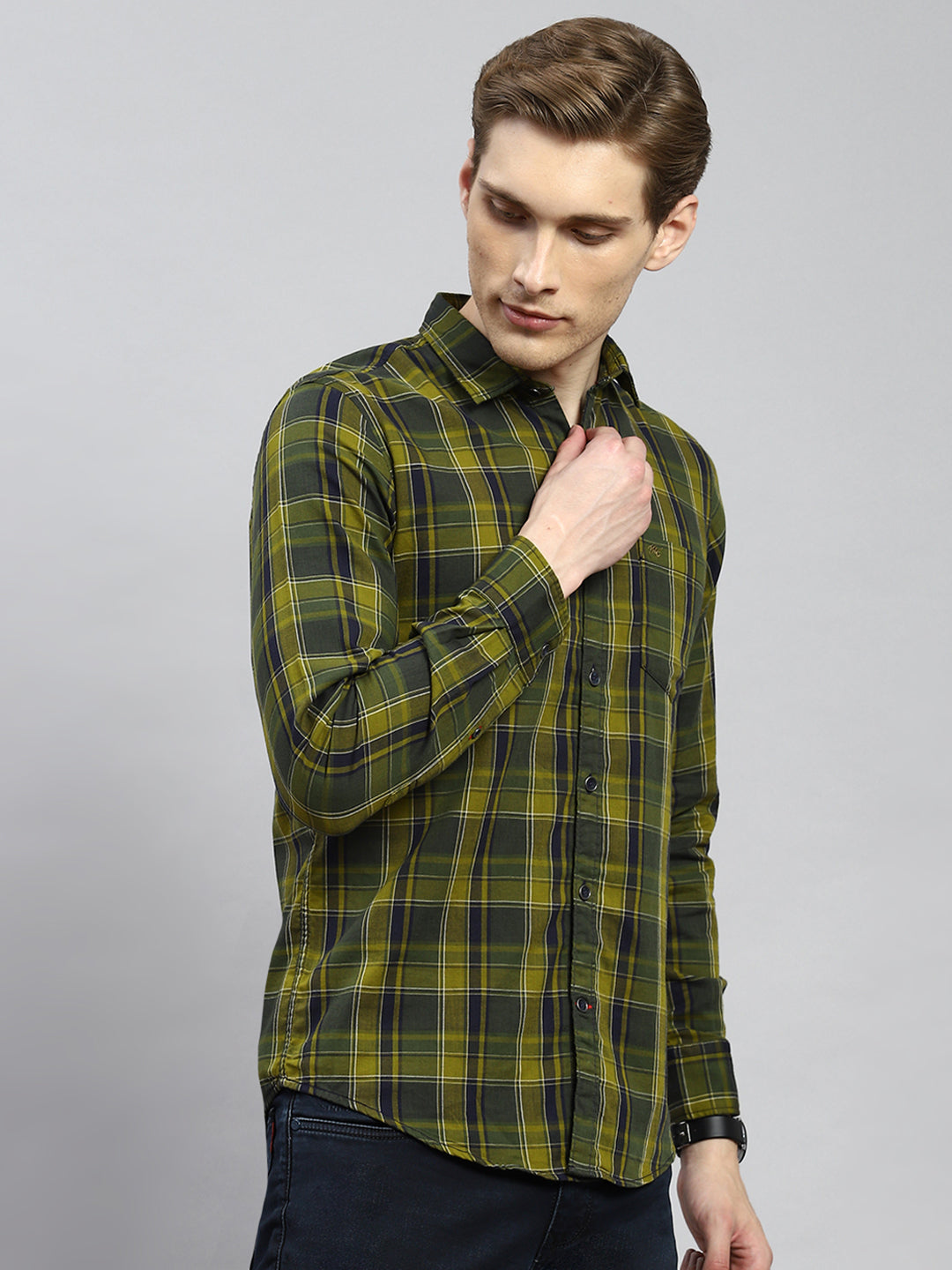 Men Green Check Shirt