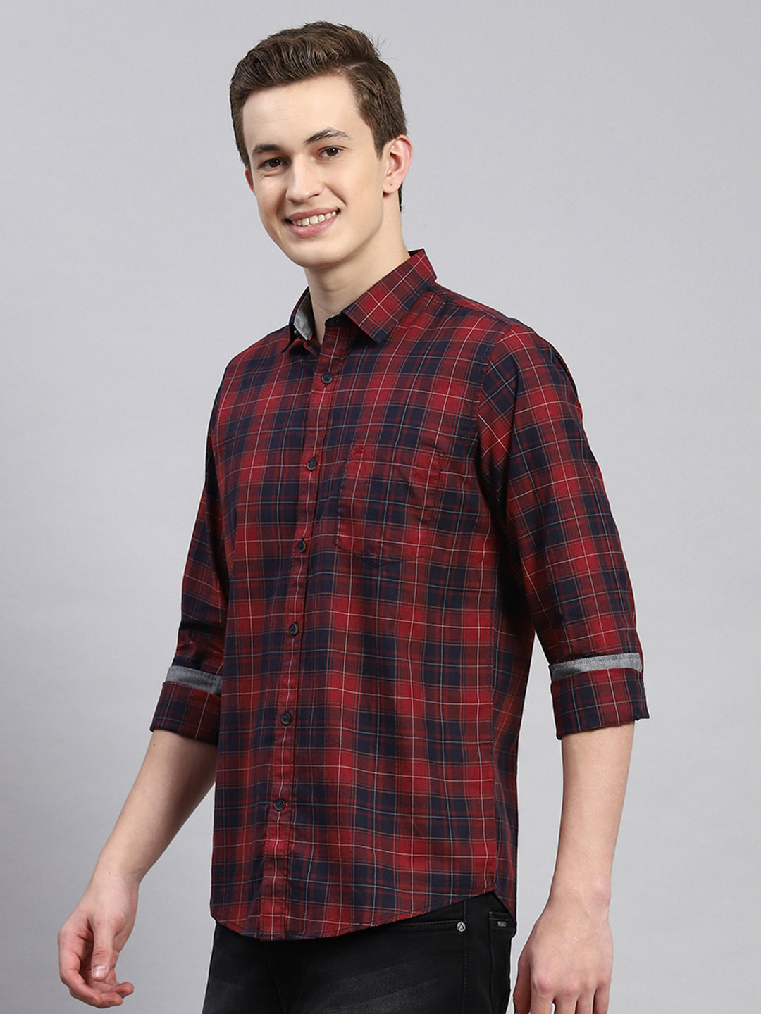 Men Maroon Check Shirt