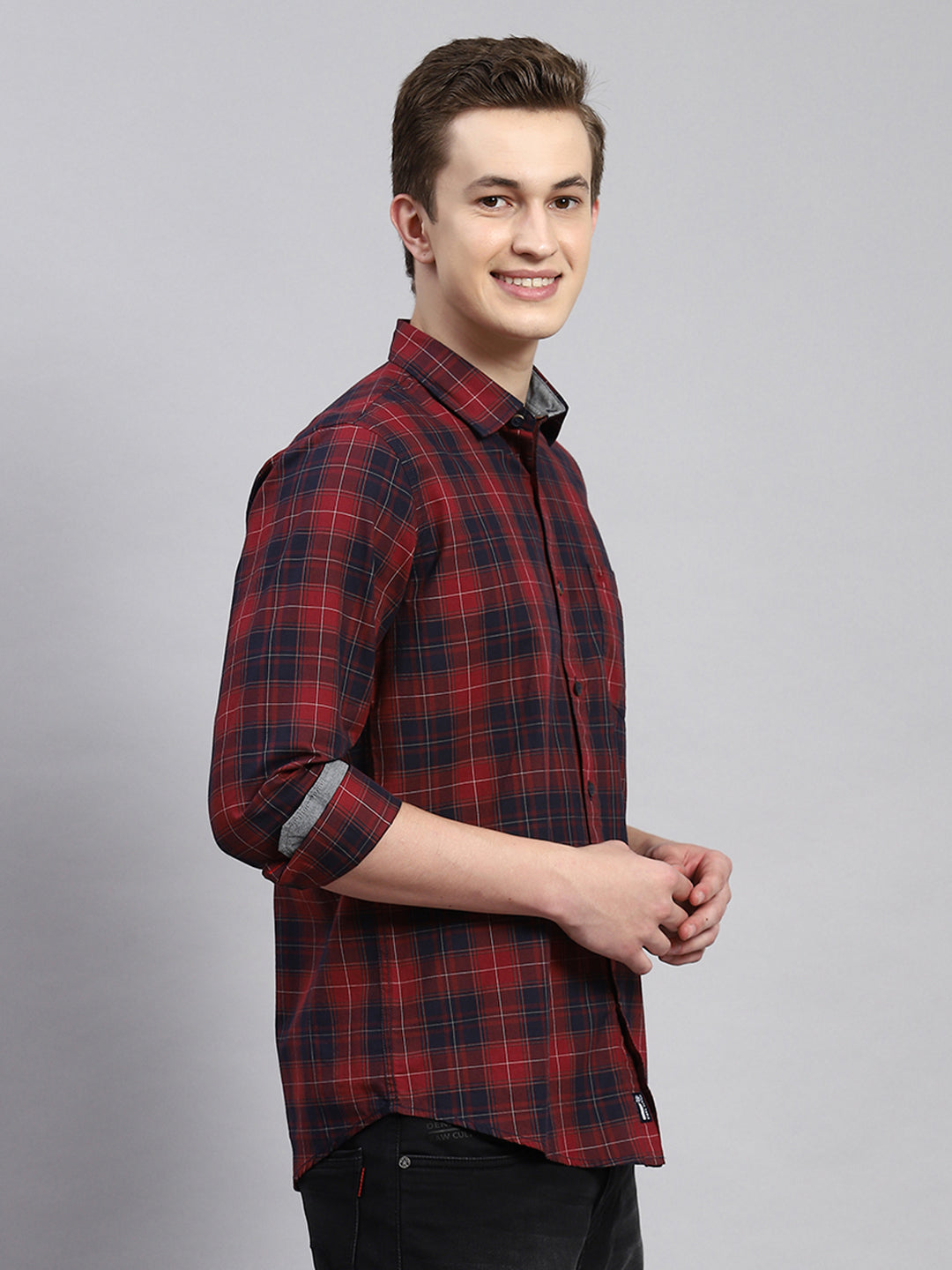 Men Maroon Check Shirt