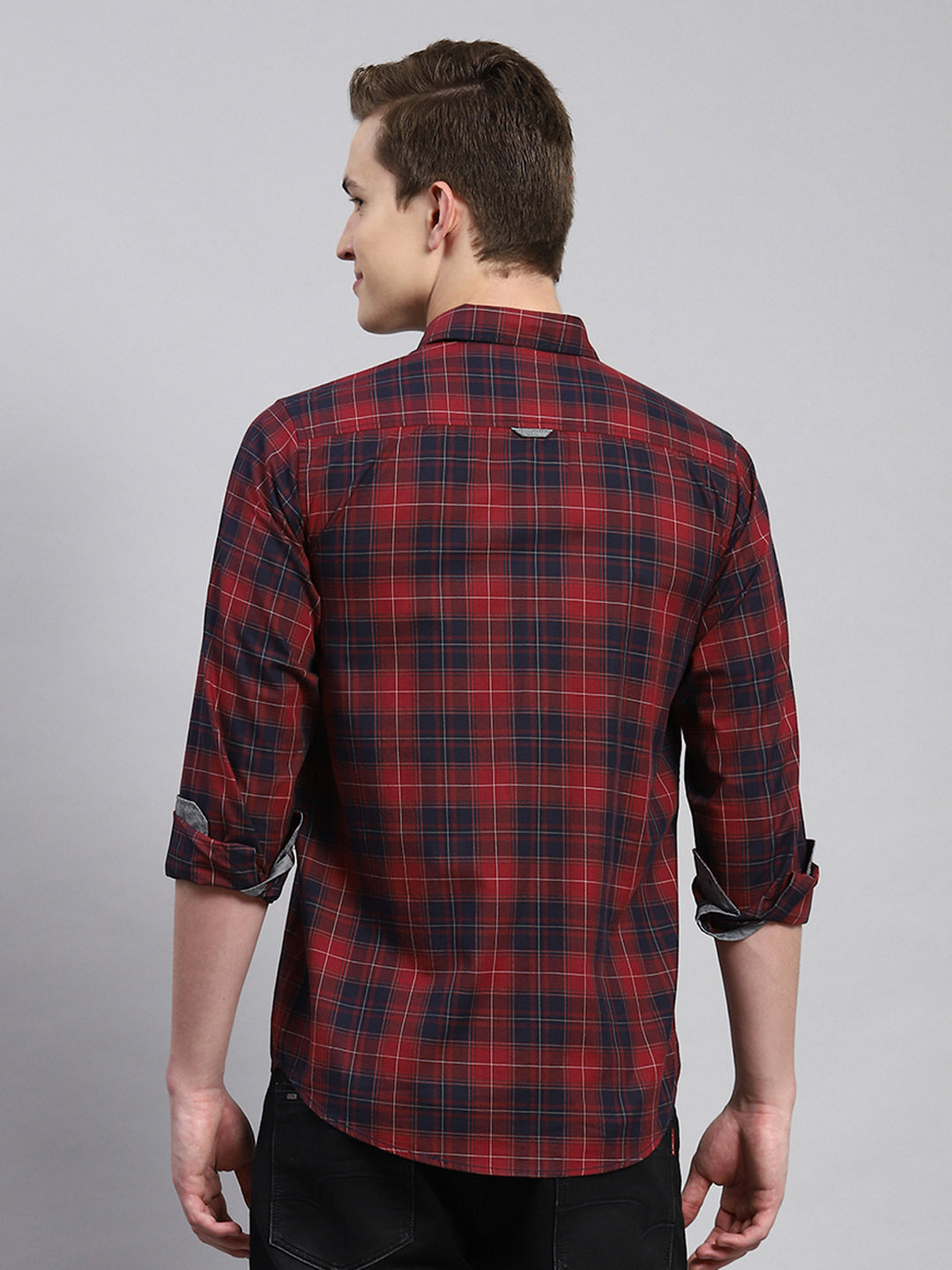 Men Maroon Check Shirt