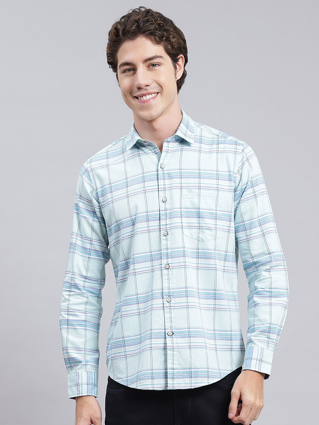 Men Blue Check Pure Cotton Shirt
