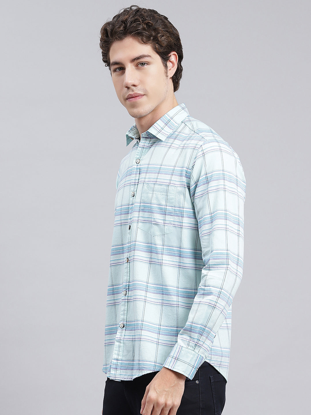 Men Blue Check Pure Cotton Shirt