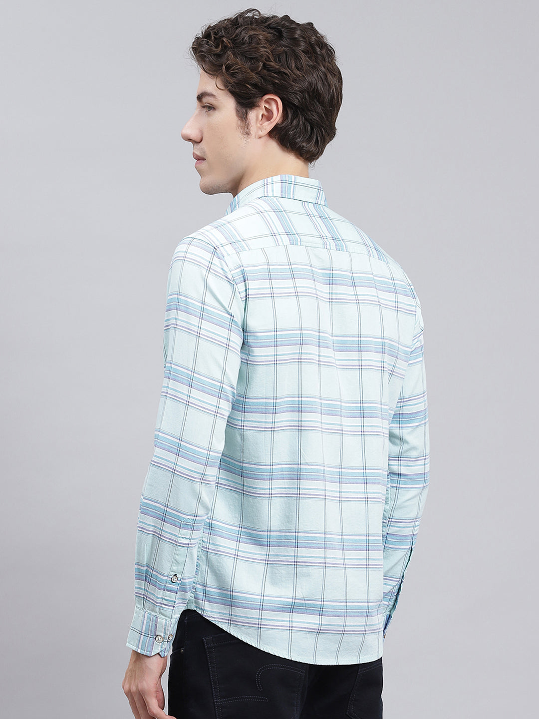Men Blue Check Pure Cotton Shirt