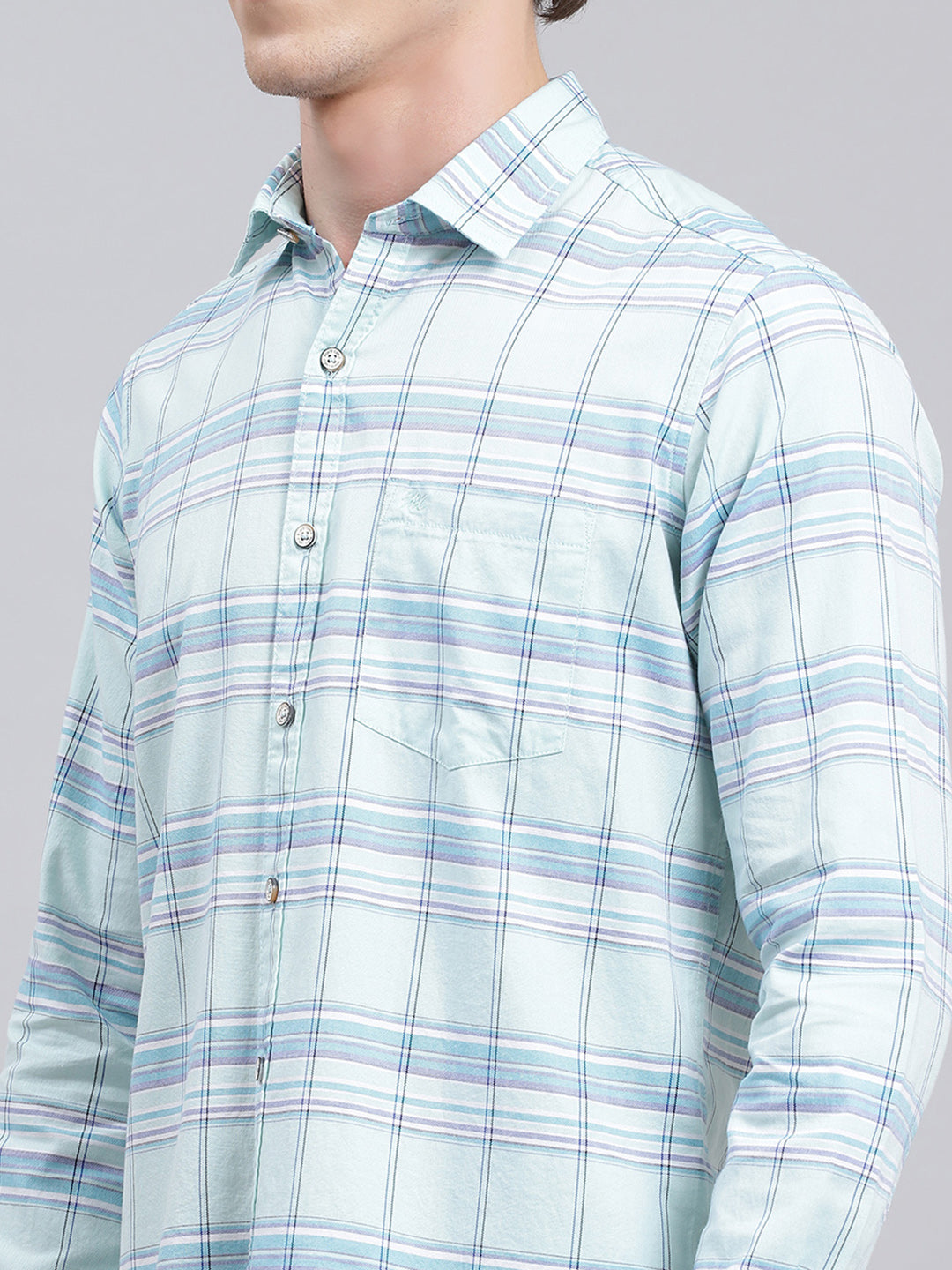 Men Blue Check Pure Cotton Shirt