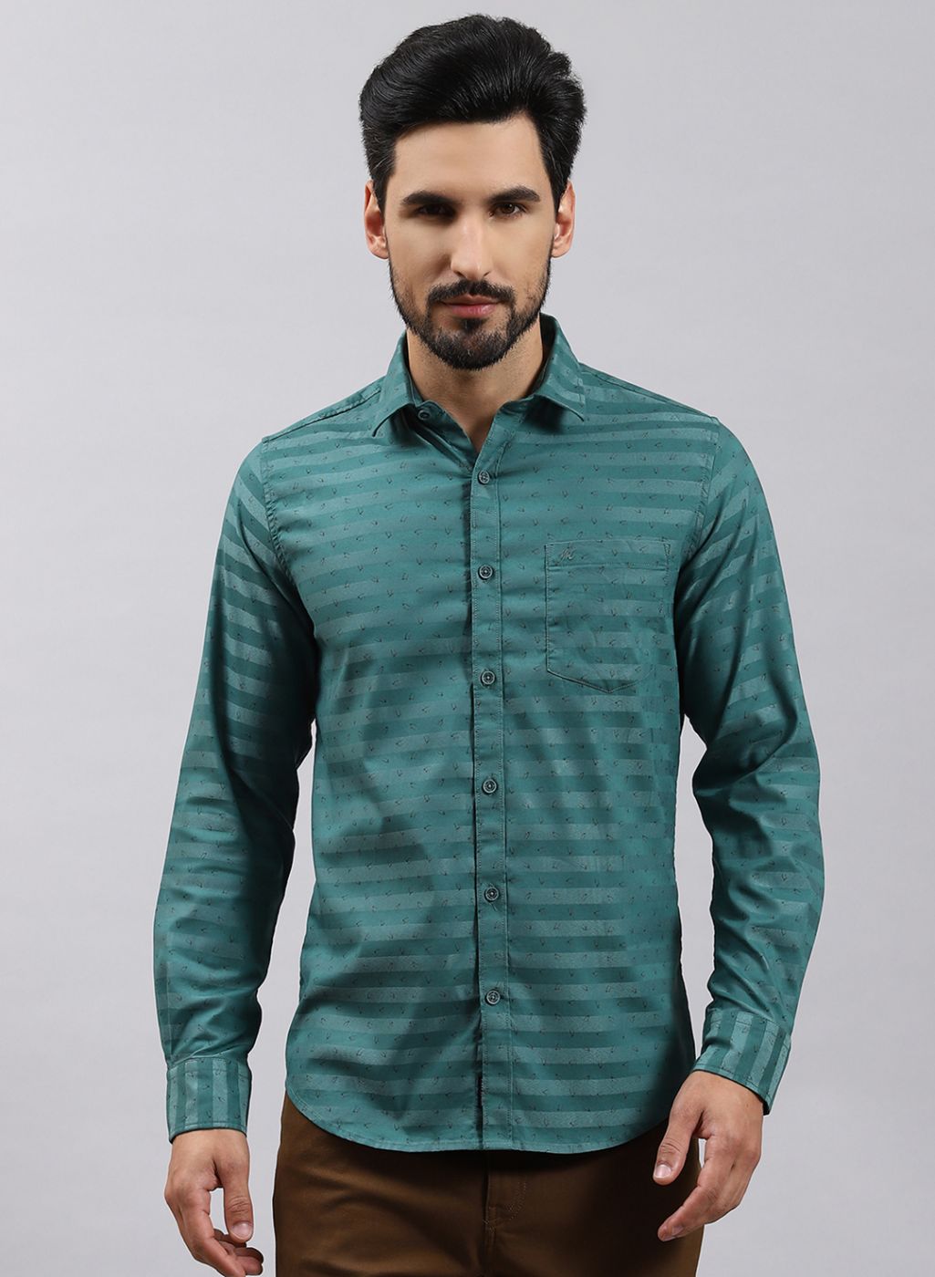 Men Green Printed Cotton Blend Shirt
