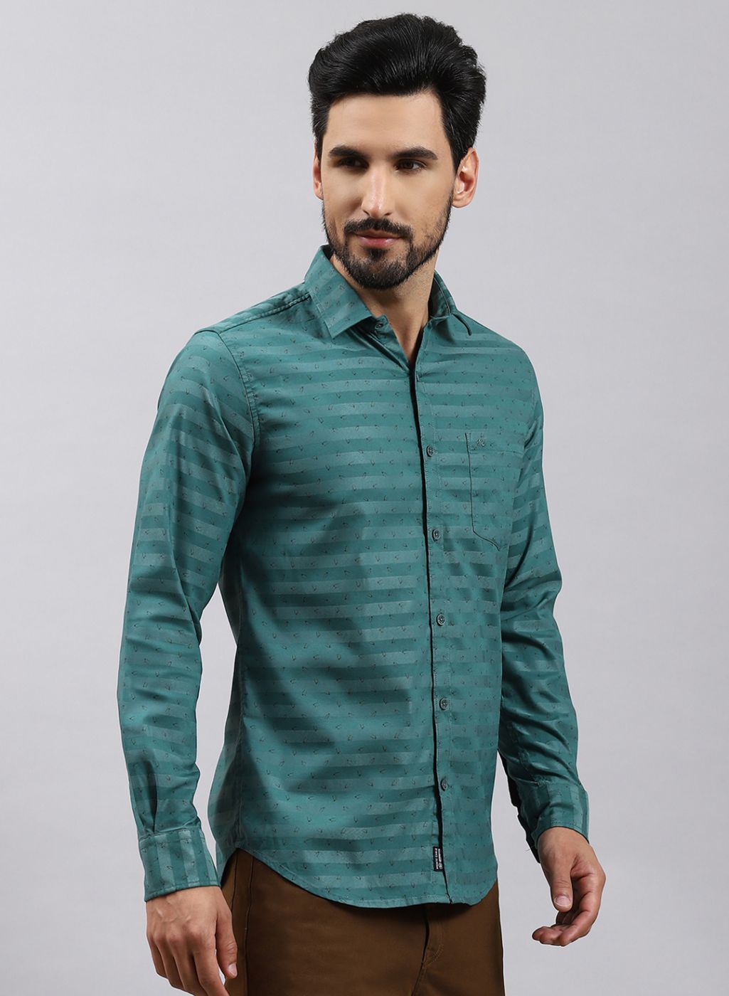 Men Green Printed Cotton Blend Shirt