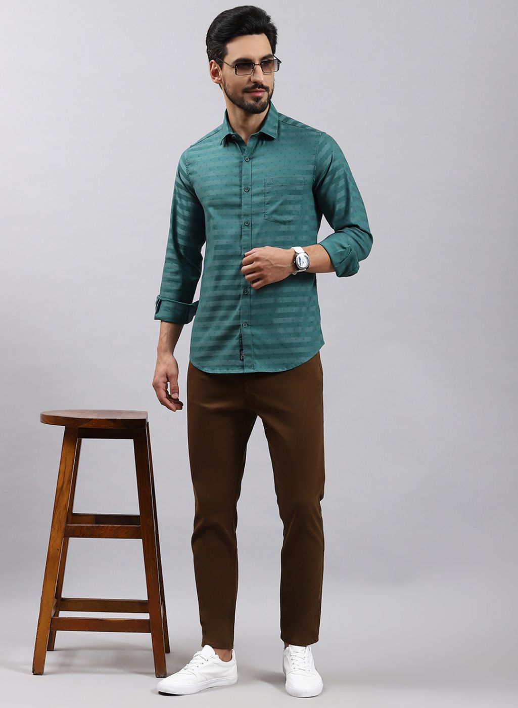 Buy Men Green Printed Cotton Blend Shirt Online in India - Monte Carlo