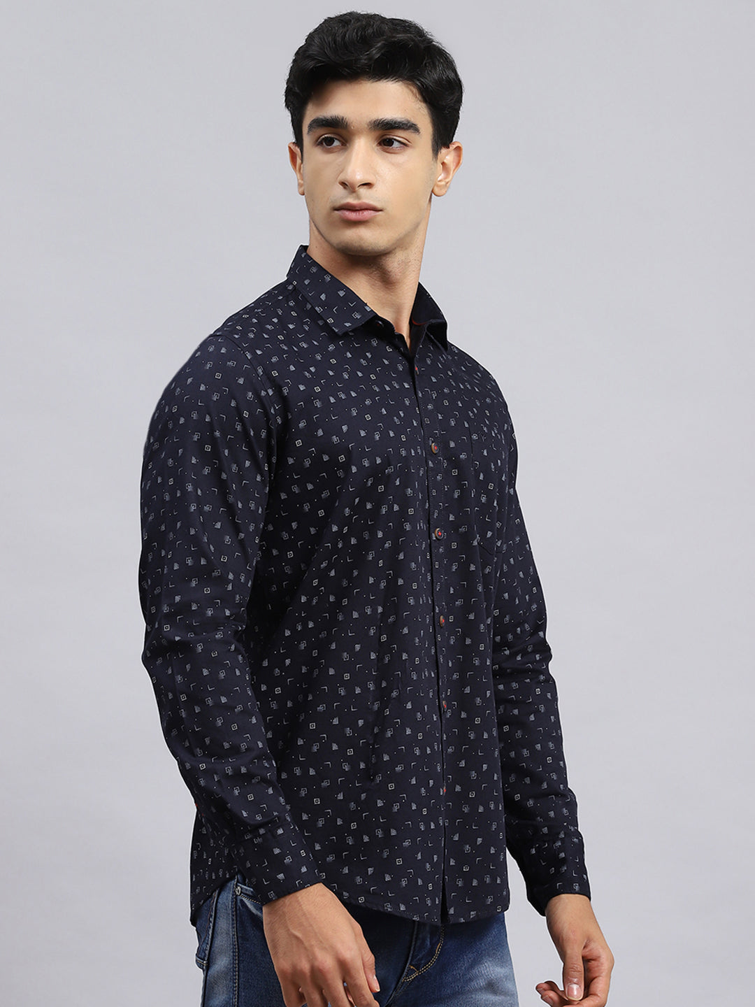 Men Navy Blue Printed Shirt