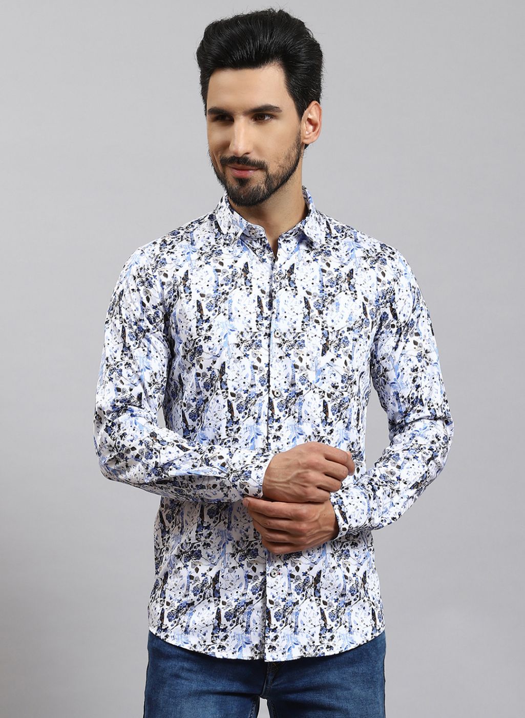 Men Blue Printed Pure Cotton Shirt