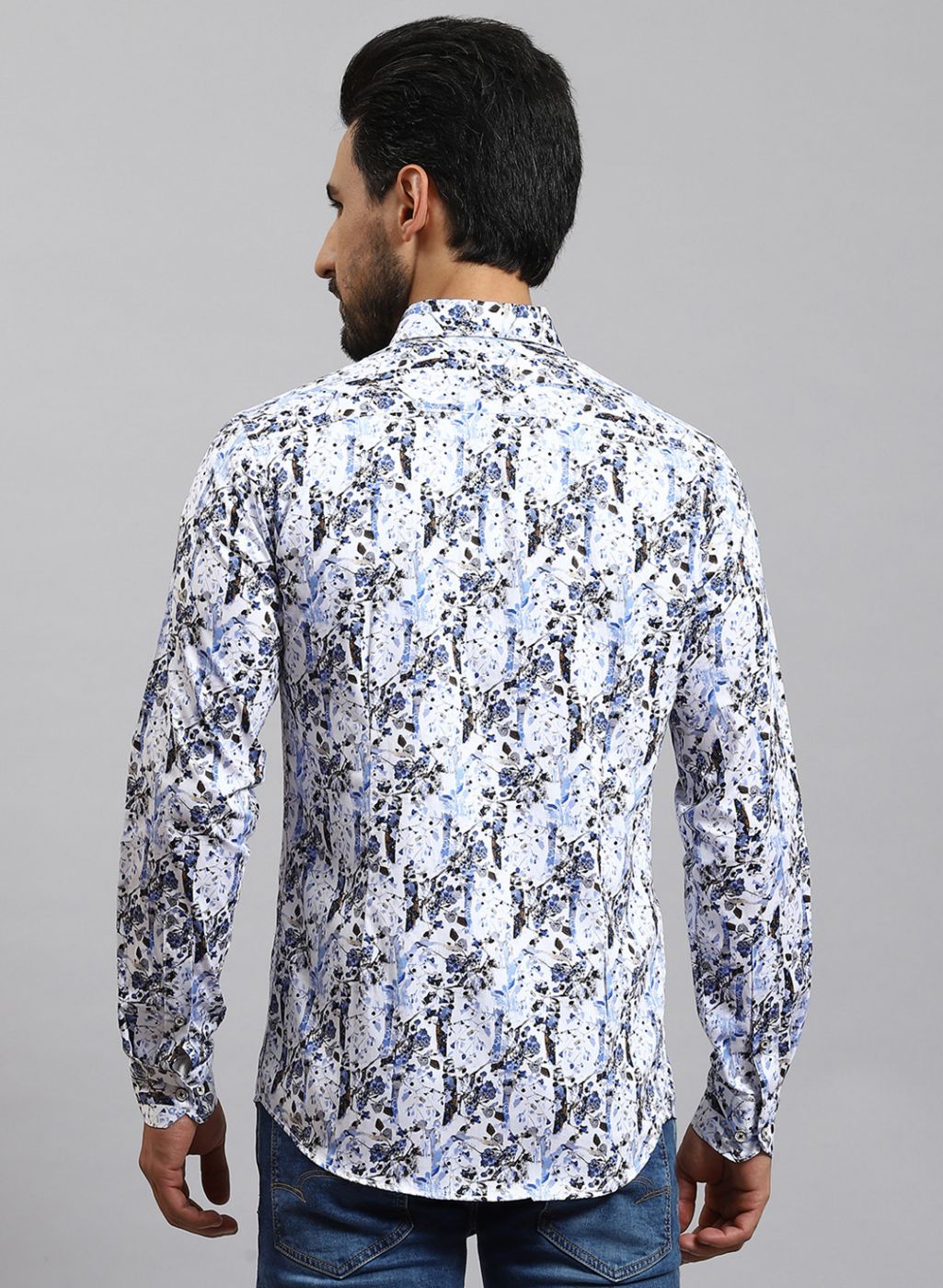 Men Blue Printed Pure Cotton Shirt