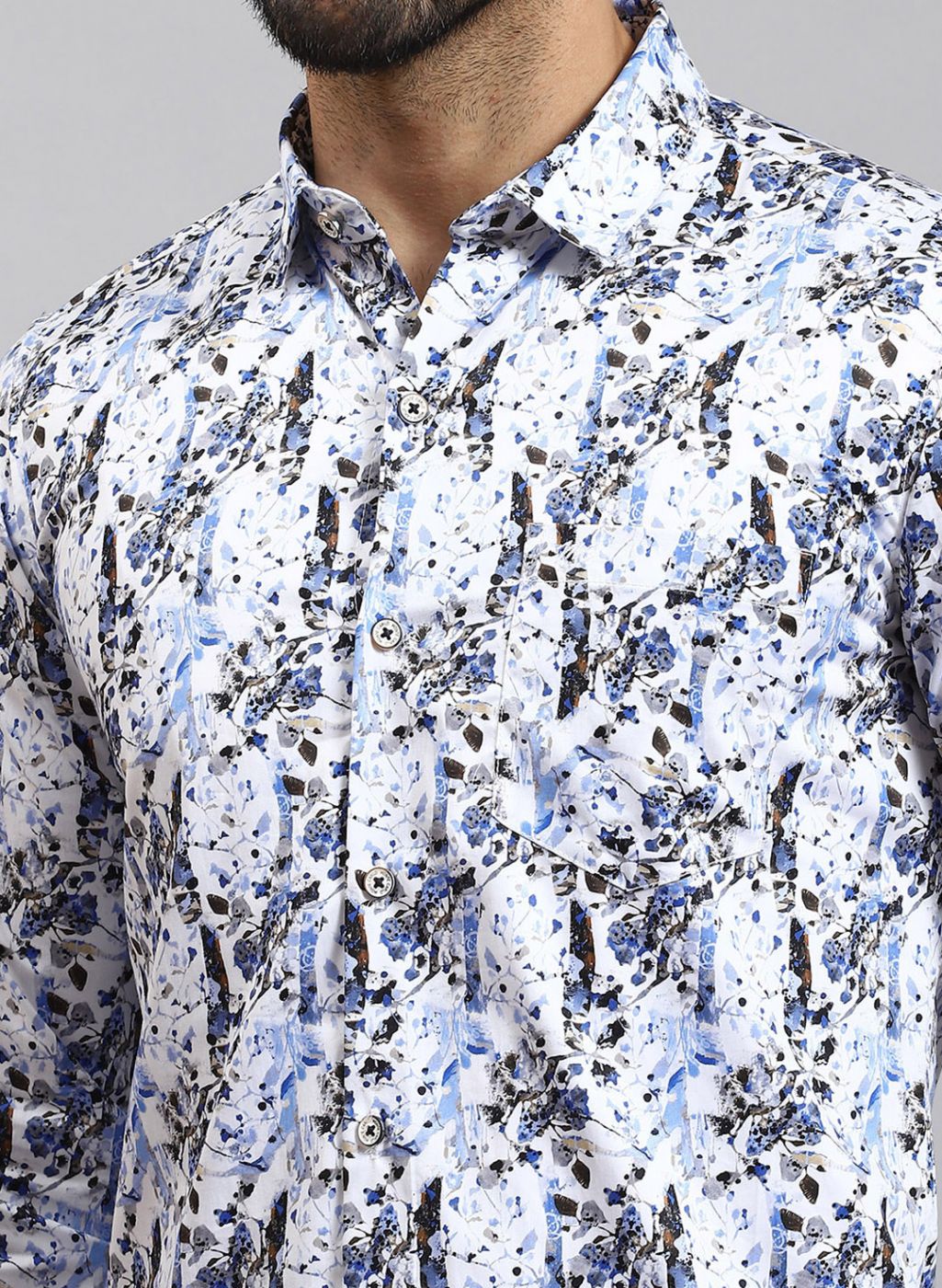 Men Blue Printed Pure Cotton Shirt
