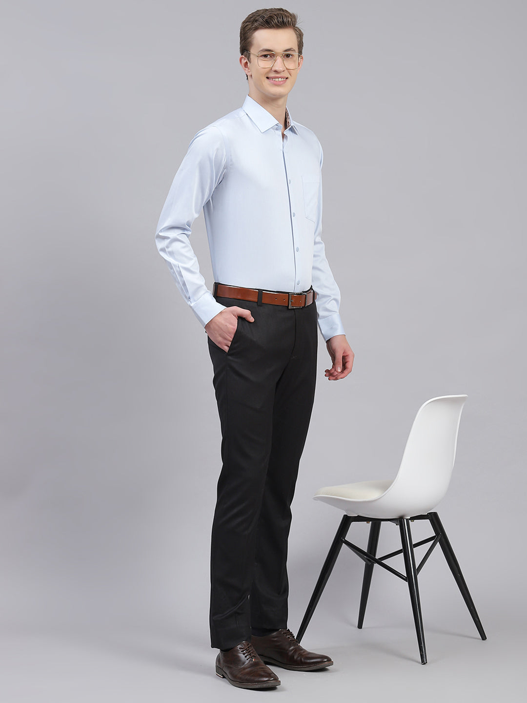 Men Sky Blue Solid Shirt