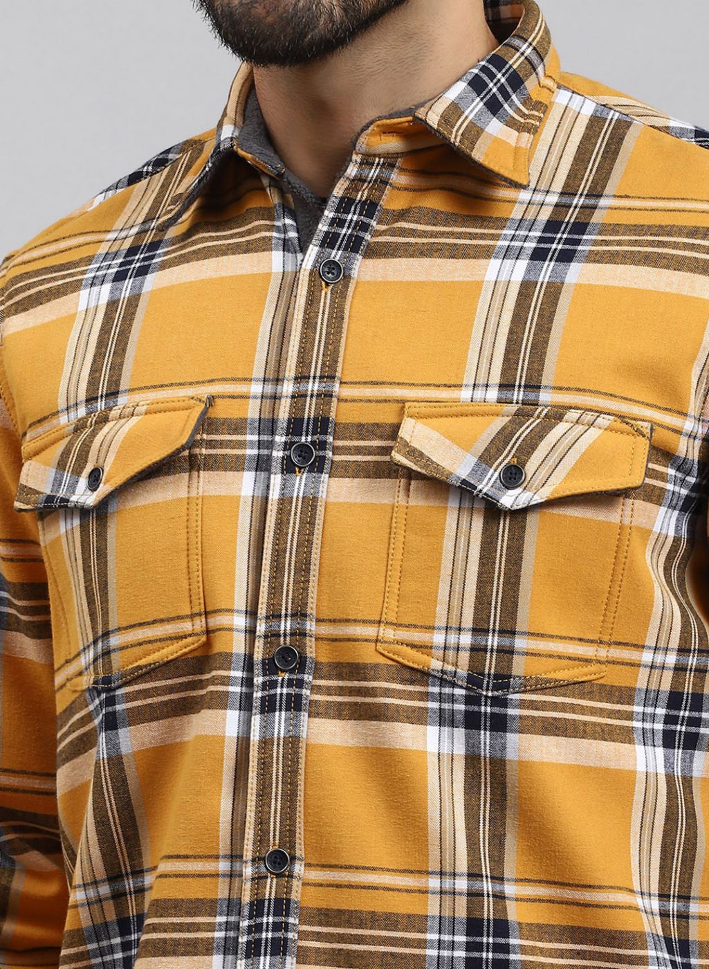 Men Mustard Check Cotton Blend Shirt