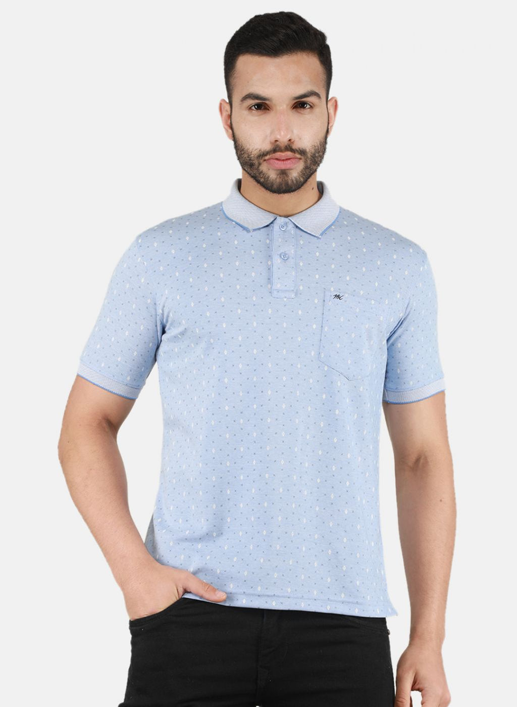 Men Sky Blue Printed T-Shirt