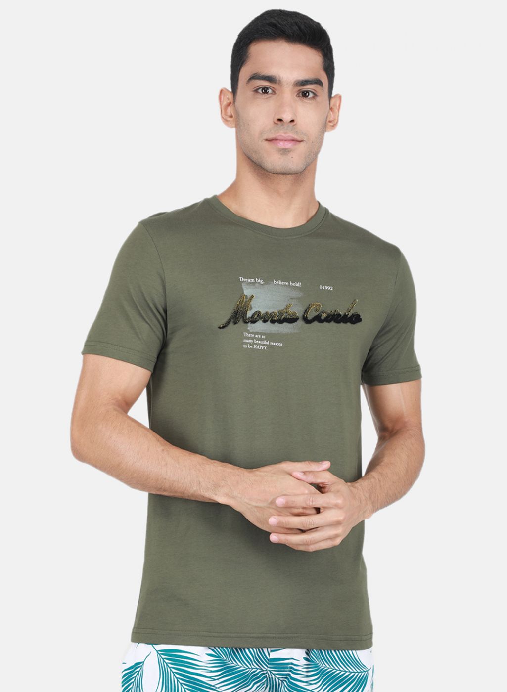 Men Olive Printed T-Shirt