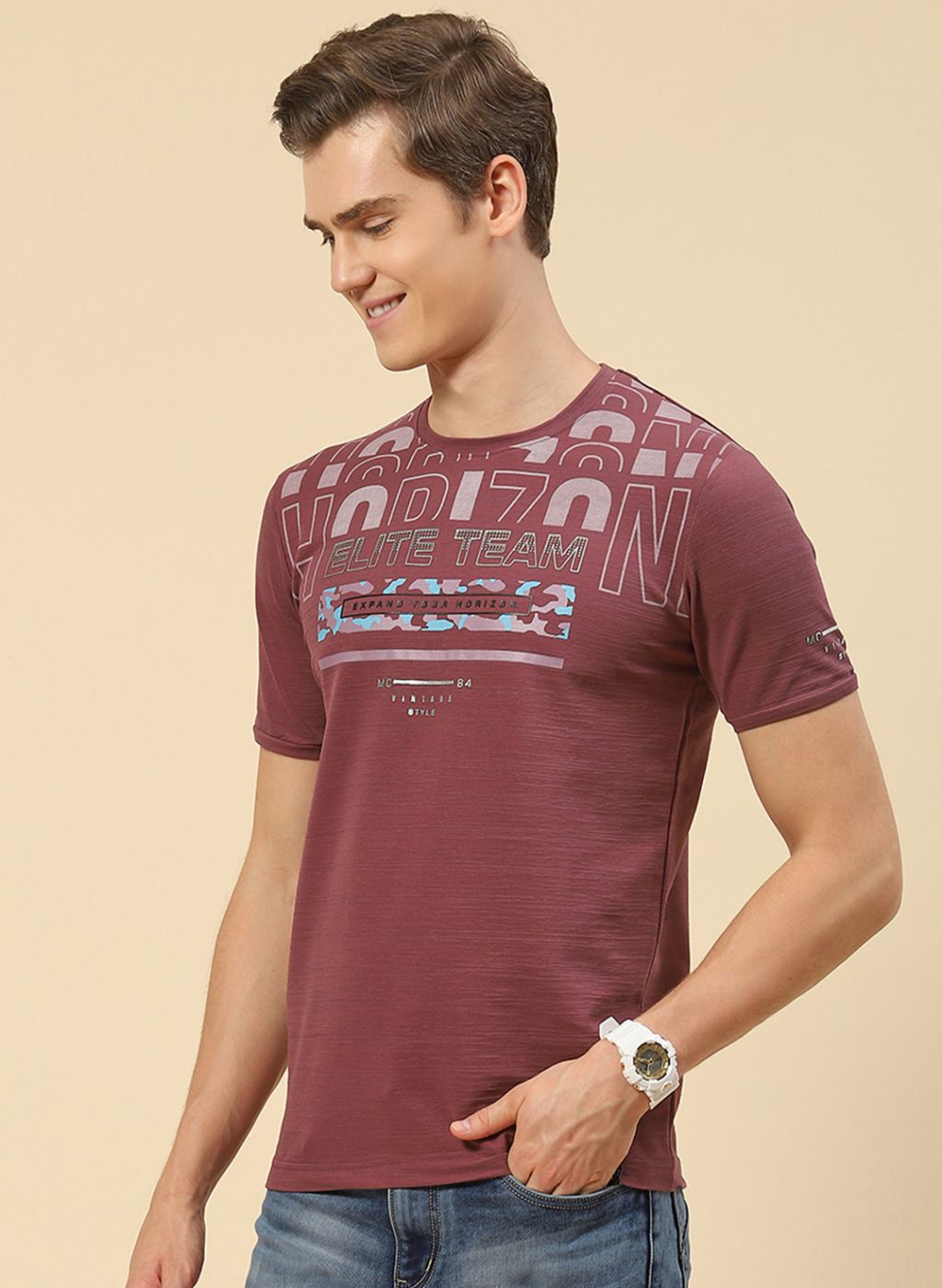 Men Pink Printed T-Shirt