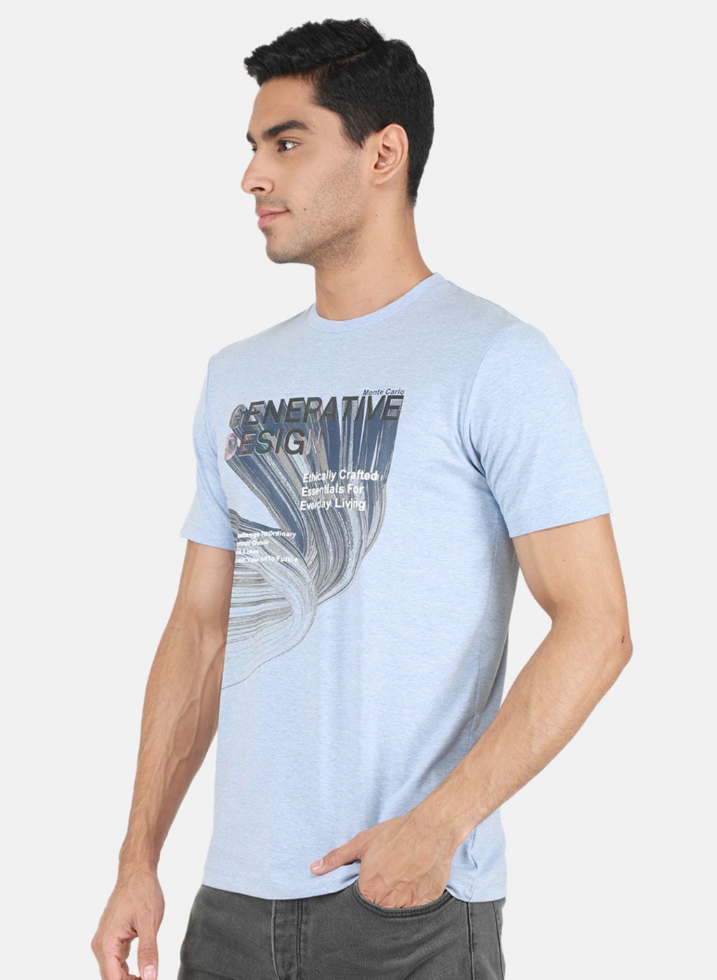 Men Sky Blue Printed T-Shirt