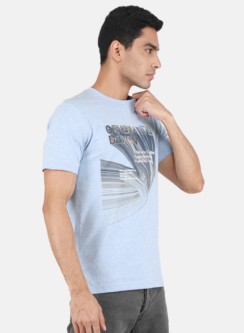 Men Sky Blue Printed T-Shirt