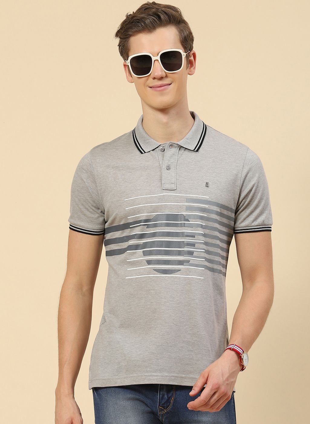 Men Grey Printed T-Shirt