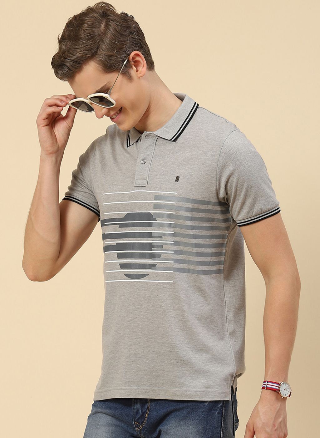 Men Grey Printed T-Shirt