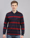 Men Maroon Stripe Polo Collar Full Sleeve T-Shirt