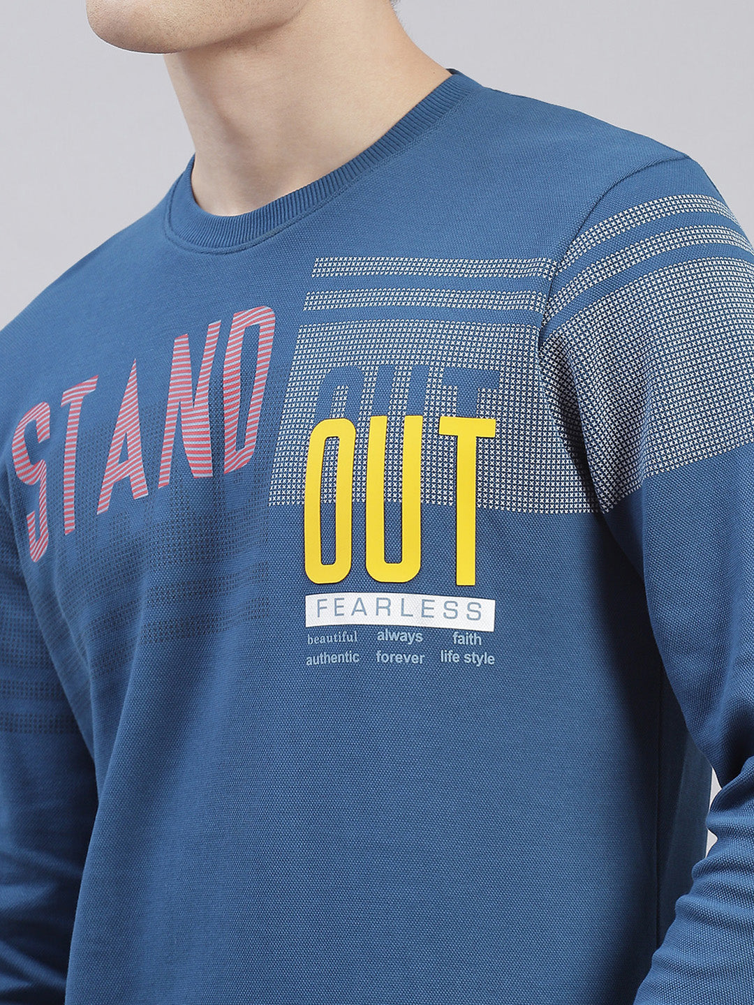 Buy Men Blue Printed Round Neck Full Sleeve Sweatshirts Online in
