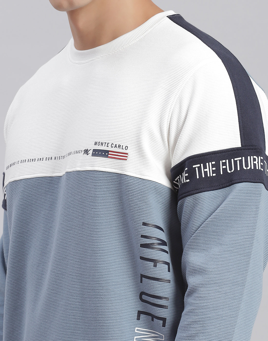 Men Blue Printed Round Neck Full Sleeve Sweatshirts